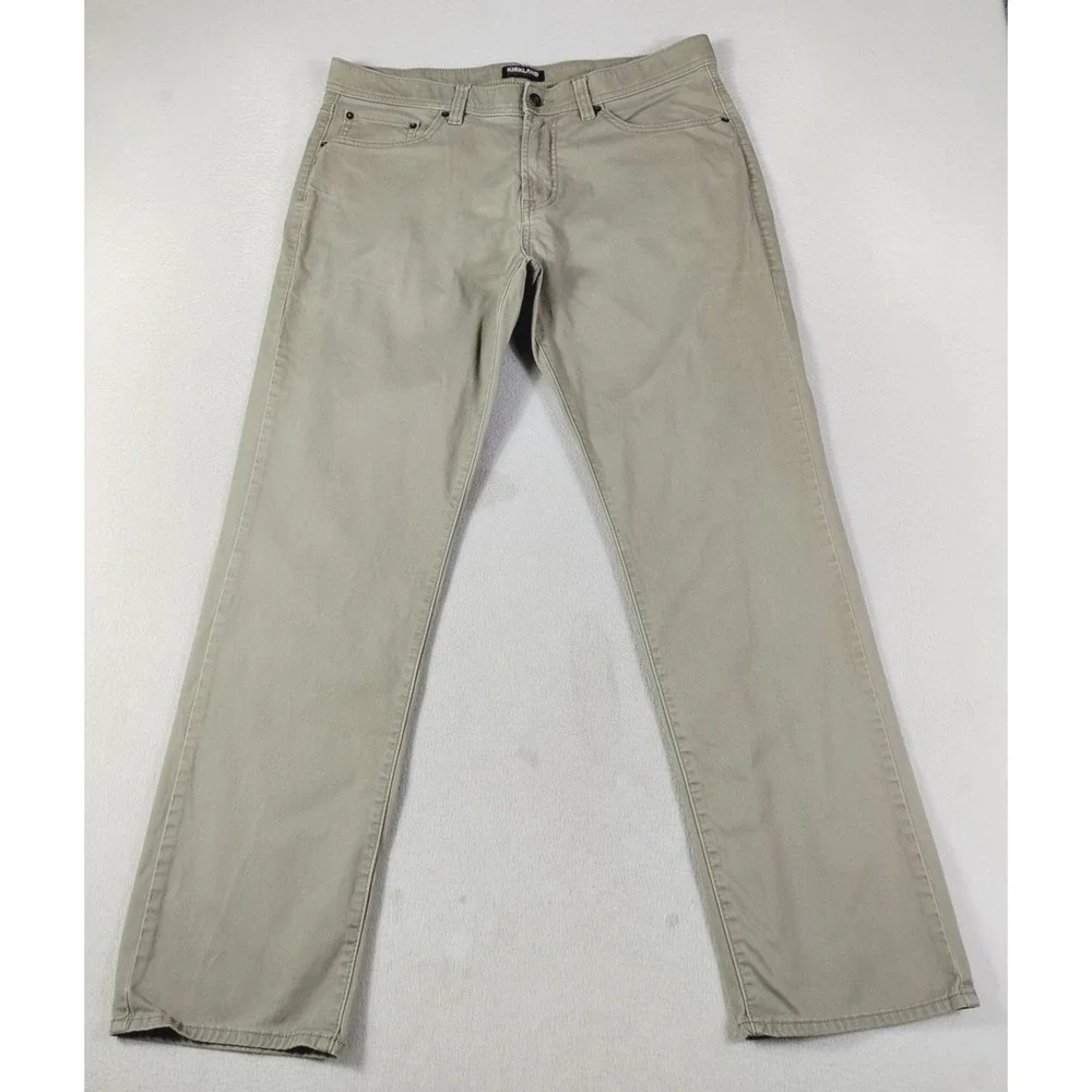 Kirkland Signature Pants Mens 36‎ Beige Stretch Denim Khakis Casual Workwear